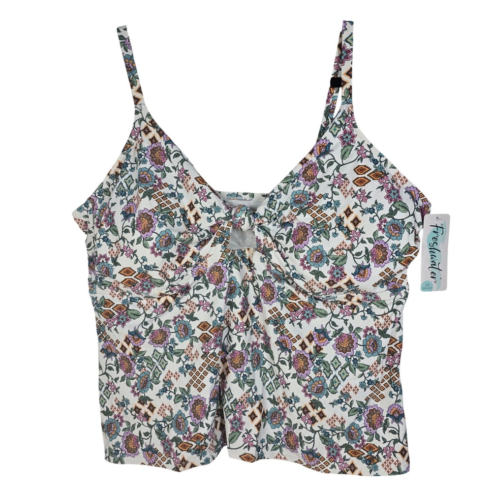 Freshwater Boho Babe Knot Tankini Top Floral Geometric Plus Size 3X Swimwear Top